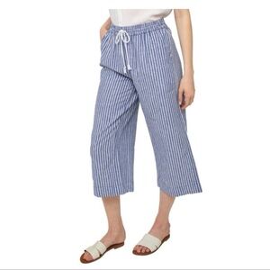 Beach Lunch Lounge Margot Cerulean Stripe Linen Cotton Blend Cropped Pants